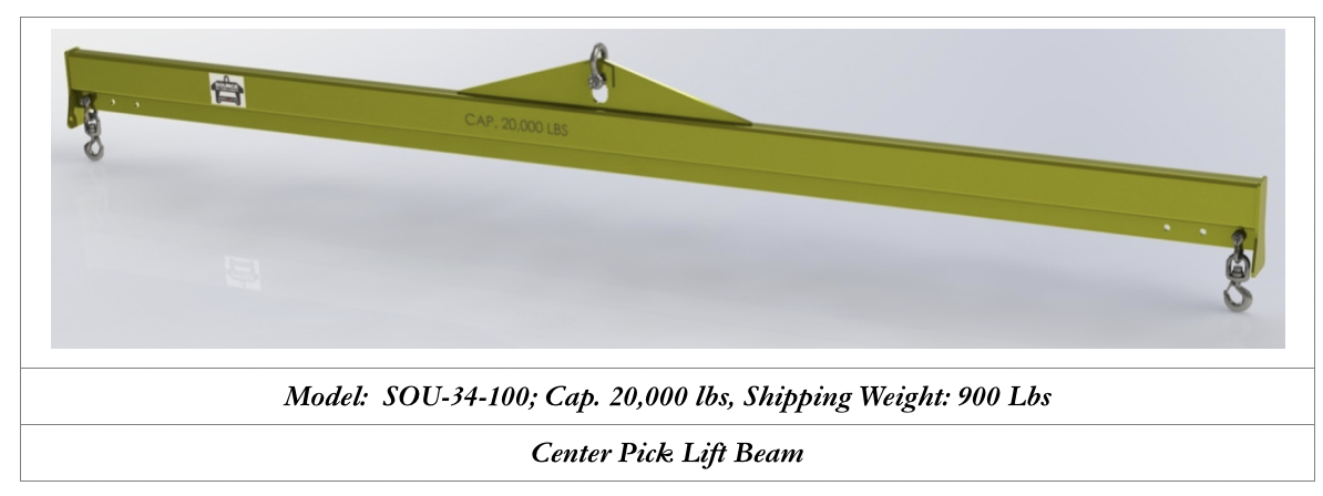 center pick lifting beam 20000 pounds