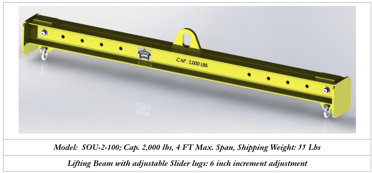 4 foot 2000 lbs lifting beam with adjustable slider lugs
